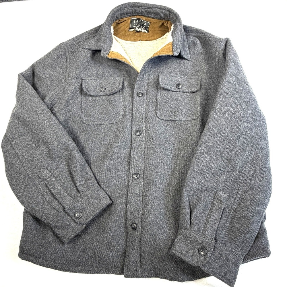 Jachs New York Mens XXL Gray Fleece Sherpa Lined Shirt Jacket Shacket